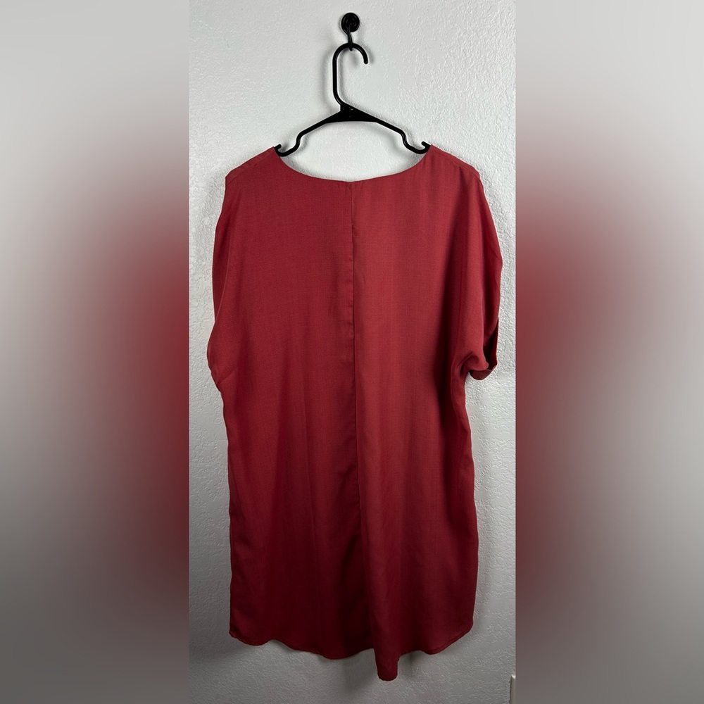 DF Elegant Blush Pink Women's Shirt Dress Sz L Shot Cuff Sleeve V Neck Casual